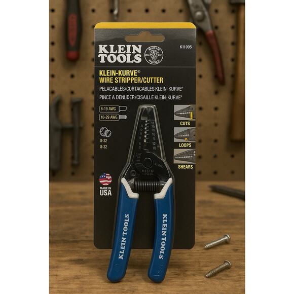 Klein Tools — K11095 Klein-Kurve® Wire Stripper/Cutter (Blue Handles, Made in US - Picture 6 of 6